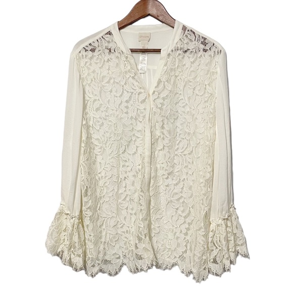 Chico's Tops - CHICO’S Bell Sleeve Lace Button Front Lightweight Blouse